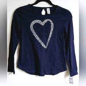 OshKosh B'gosh Navy Long Sleeve with Sequin Heart Design Size 12